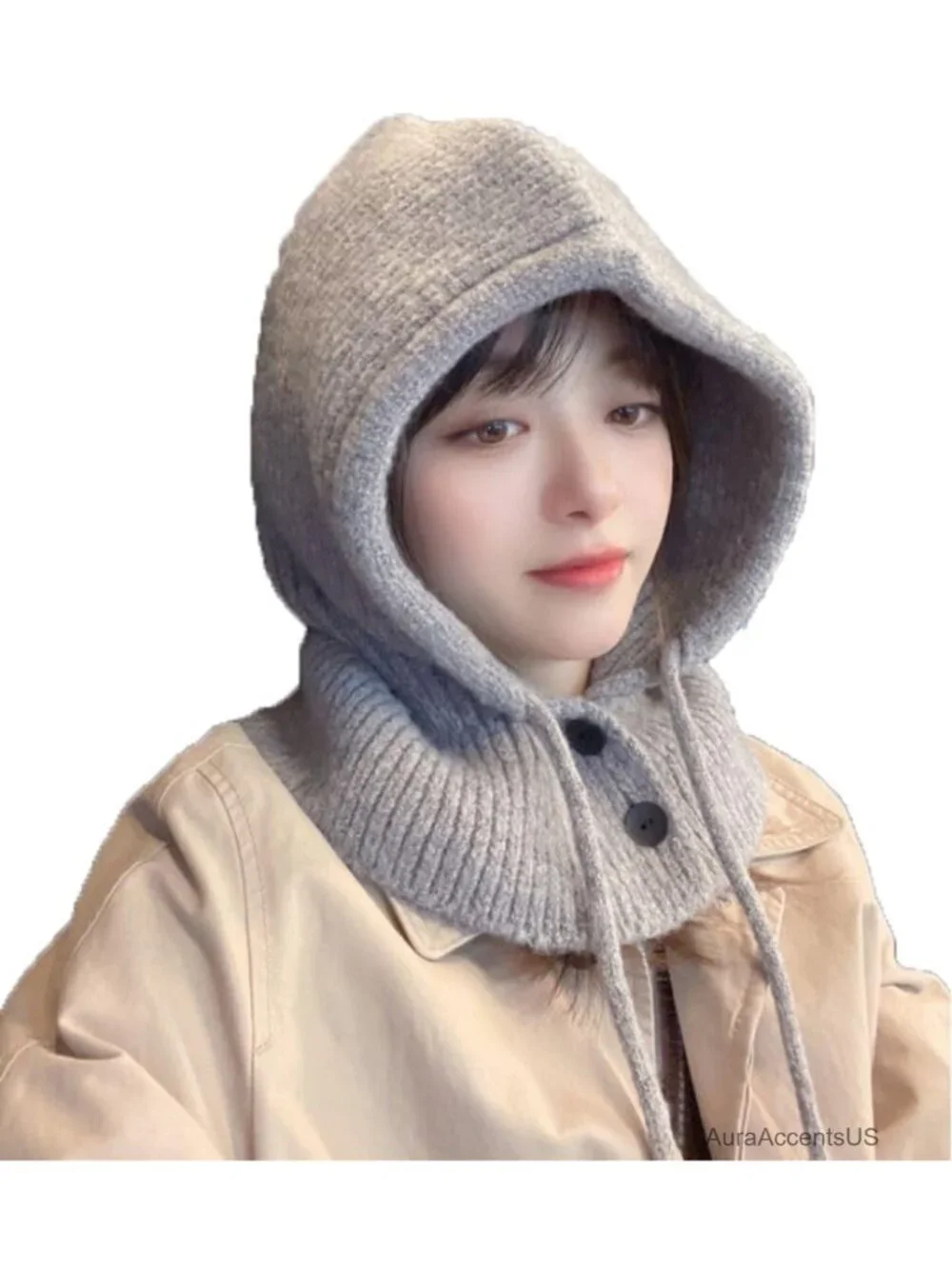 Ribbed Knitted Hoodie Beanie Winter Hat Scarf Infinity Balaclava